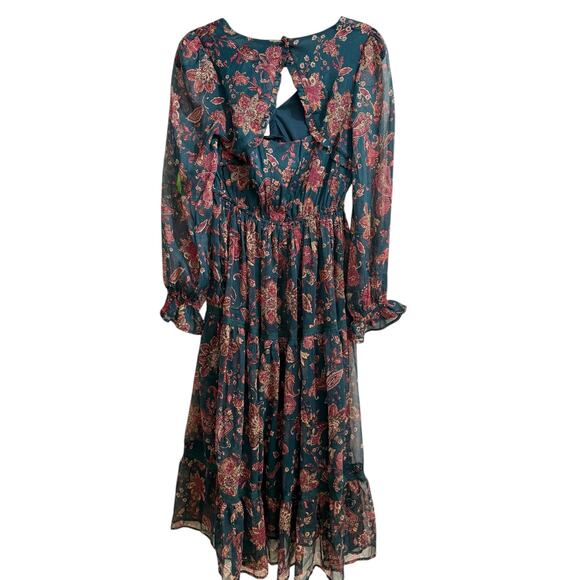 Band of the Free XS Dark Green Floral Boho Cottage Maxi Dress tiered - Picture 13 of 13